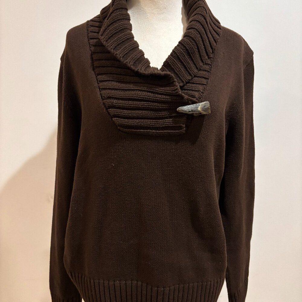 Lauren Ralph Lauren Shawl Collar Brown Sweater Horn Toggle Women's Large